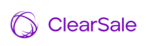 Logotipo da ClearSale em roxo, com símbolo circular abstrato formado por linhas curvas entrelaçadas à esquerda e o nome ClearSale em tipografia limpa à direita, fundo transparente.