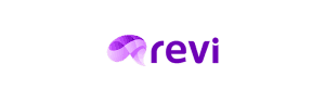 Logotipo roxo e lilás da Revi, plataforma de automação para WhatsApp que integra atendimento, funis de vendas e mensagens em massa para empresas de e-commerce e marketing digital.