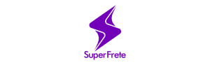 Logotipo roxo da SuperFrete, plataforma de logística e cálculo de fretes para e-commerce, oferecendo integração com transportadoras e soluções de envio para lojas virtuais.